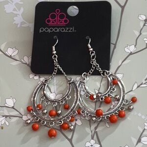 Paparazzi | Silver and Orange Chandelier Earrings Shabby Chic Boho
